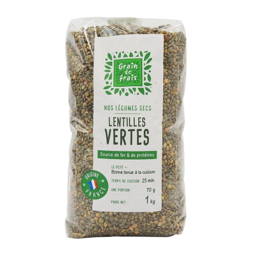 Lentilles vertes France paquet 1kg Grain de Frais