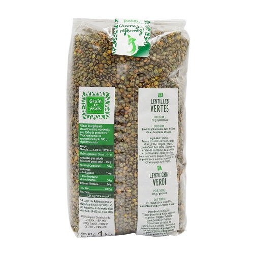 Lentilles vertes France paquet 1kg Grain de Frais